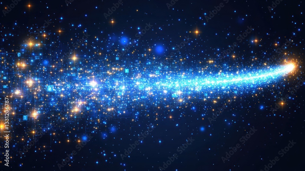 Aufkleber glowing blue and gold light trail across dark space, resembling a comet or shooting star with sparkl