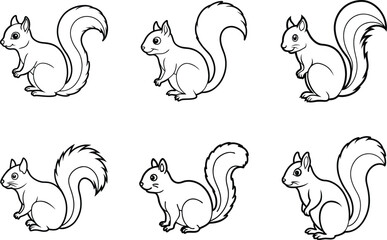Squirrel Line Art Set - Cute Woodland Animal Sketches for Autumn and Fall-Themed Designs