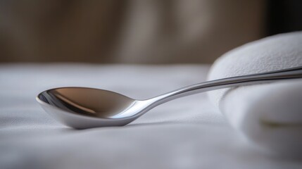 Silver Spoon on White Linen Towel