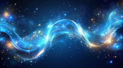 Naklejka premium Glowing blue wave with sparkles on dark background.