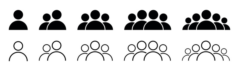 Set of people icon representing group size. Perfect can use in demographic, social media, and team concept