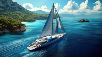 Obraz premium Yacht sailing coastal paradise