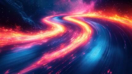 Obraz premium Cosmic, vibrant, twirling, fiery, speedway