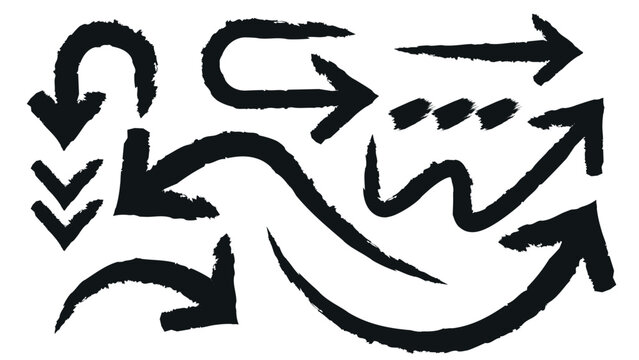 Set of various brush stroke arrows. Handdrawn arrow