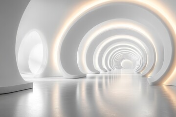 Obraz premium Futuristic White Room: Light Corridor Background Implies Advanced Technology and Science Concept.