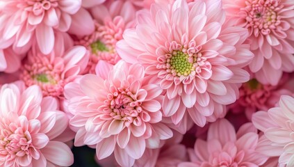 Beautiful bouquet of soft pink flowers with delicate petals, showcasing intricate floral textures and vibrant green centers, perfect for floral designs and backgrounds