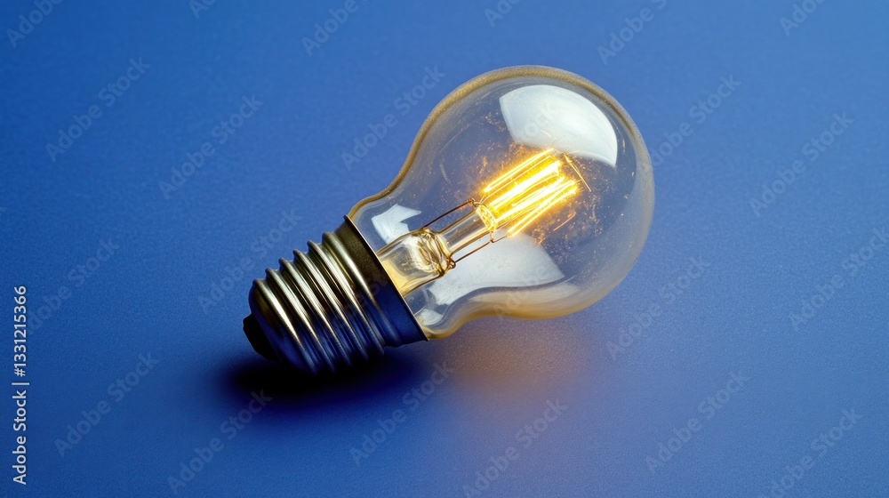 Aufkleber glowing lightbulb on blue background.