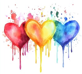 Colorful watercolor clip art of  hearts