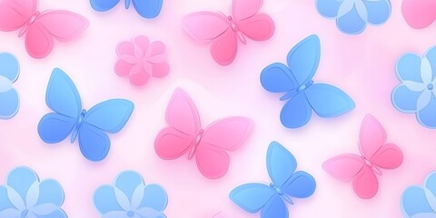 Pink Blue Butterflies Flowers Pastel Spring Design cute soft card light image