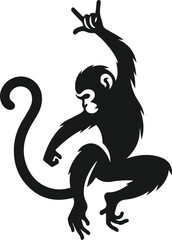 Monkey dancing with one arm up vector silhouette