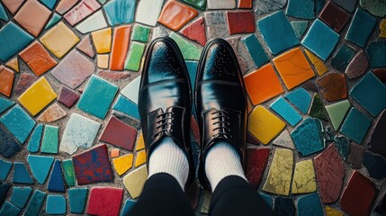 Fototapeta premium Polished shoes, mosaic, street, decision