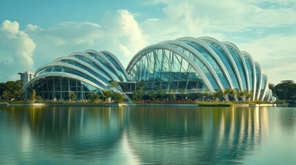 Naklejka premium Gardens, bay, domes, reflection, city, sunny, architecture, tourism, travel, nature