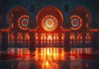 Obraz premium Opulent Interior with Stained Glass Reflections on Marble Floors