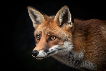Fototapeta premium red fox vulpes isolated on black background