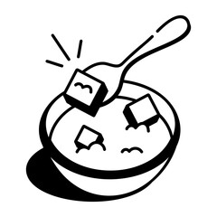 A hand drawn style icon of soup bowl 
