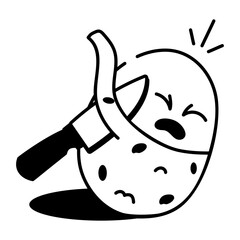 Peel potato with knife, hand drawn style icon 
