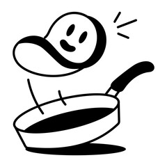 Cooking food on a frying pan, doodle style icon 
