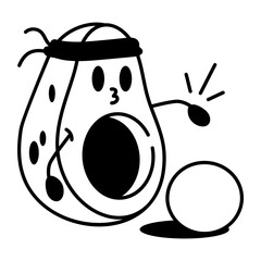 A doodle style icon of an avocado character 
