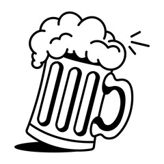 Hand drawn  icon of beer mug with foam 

