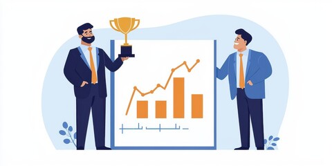 establishment success competition business concept. Business presentation with trophy and growth chart illustration.