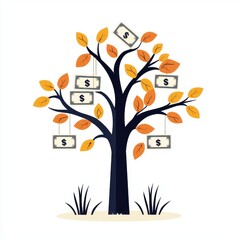 Fototapeta premium establishment success competition business concept. Illustration of a tree with money bills as leaves.