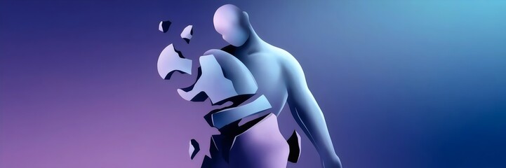 Artistic icon of distressed human figure with fragmented body – Perfect for emotional exhaustion themes, wellness campaigns, or therapy visuals.