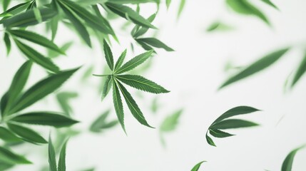 Fototapeta premium 3D cannabis leaves gently falling, high-quality rendering