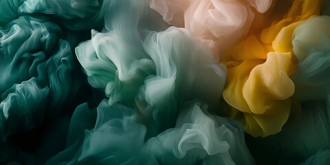 Fototapeta premium Abstract Green Teal Yellow Ink Swirl Texture Background Art Dye Flow Soft Wave