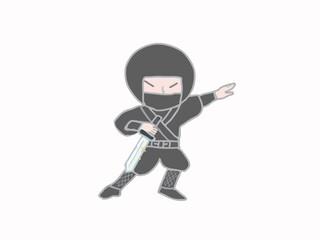 Illustration of a Japanese ninja from the Sengoku period, ready to fight with his sword drawn