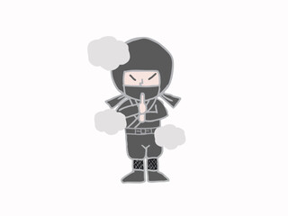 A ninja from the Sengoku period in Japan stands using his ninjutsu techniques to try to disappear