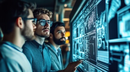 Business team analyzing large screen display