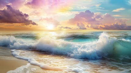 Fototapeta premium A crystal beach with transparent waves crashing under