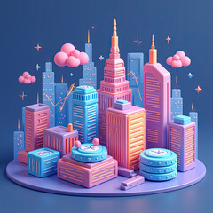 Pastel Cityscape: 3D Cartoon City Illustration - Pastel Color Palettes