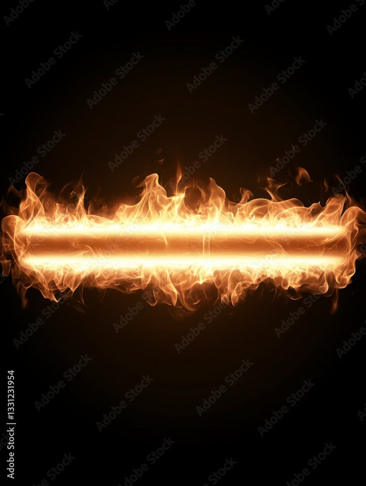 Wall mural flaming light bar on dark background fiery horizontal design element
