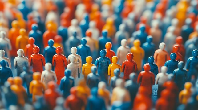 Fake accounts in tiny persons concept. Artificial intelligence automation method to gain followers, popularize opinion, propaganda and impact social thought 