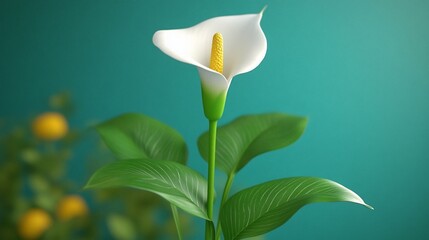 Obraz premium Calla Lily Bloom Teal Background Plants Studio Shot