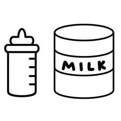 哺乳瓶とミルク缶のシンプルでかわいいイラスト