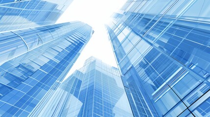 Elegant semi-transparent light blue skyscrapers background image representing business concept, neat arrangement, high-quality urban architecture