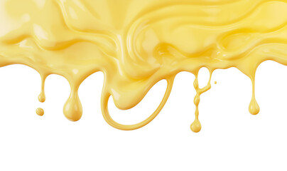 Cheddar cheese sauce flowing isolate on white background, yellow cheese melted, 3d rendering.
