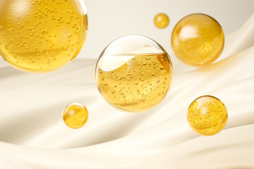 Cosmetic oil or Cosmetic Essence, Liquid Oil bubble background, 3d rendering