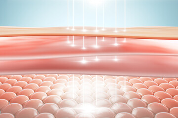 Laser shot through skin cell layer, skin and Facial treatment. 3D rendering.