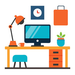 remote work home office set up isolated on white background