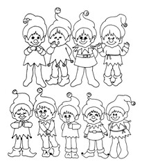 Cartoon Elves Icons Set, Retro Vector Illustration, Scalable 