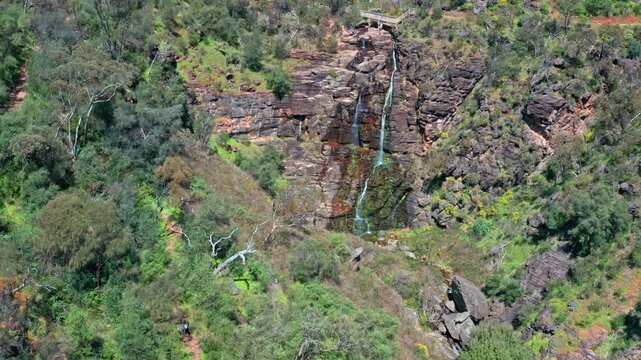 Aerial view of canyon in Morialta park Adelaide South Australia. Nature reserve