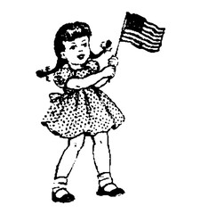 Little Girl Waving American Flag, Retro Vector Illustration, Scalable