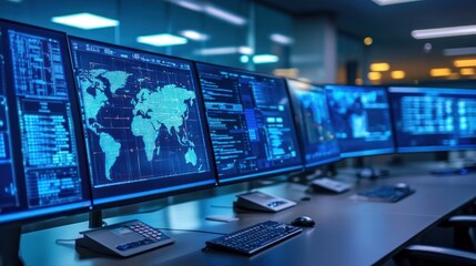 Naklejka premium Global Data Monitoring in Modern Control Room