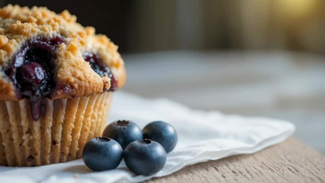 Delicious Homemade Blueberry Crumble Muffin with Fresh Berries Perfect for Breakfast or Snack