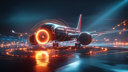 Fototapeta premium Futuristic Jet Landing Over City