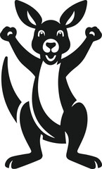 Happy kangaroo standing upright with arms raised vector silhouette