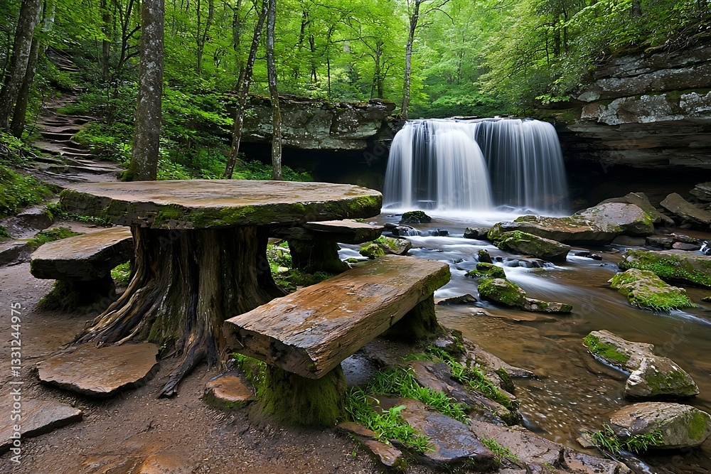 Canvas Prints serene waterfall in a lush forest setting calming rhythms meditation beats concept